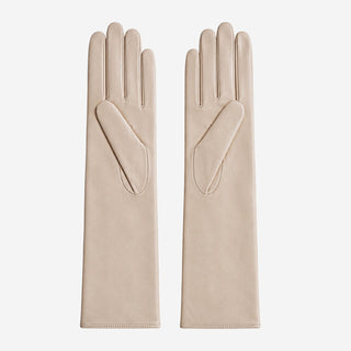 Leonora (cream) - Italian cashmere lined 6-button length leather gloves - Glamourous Grace