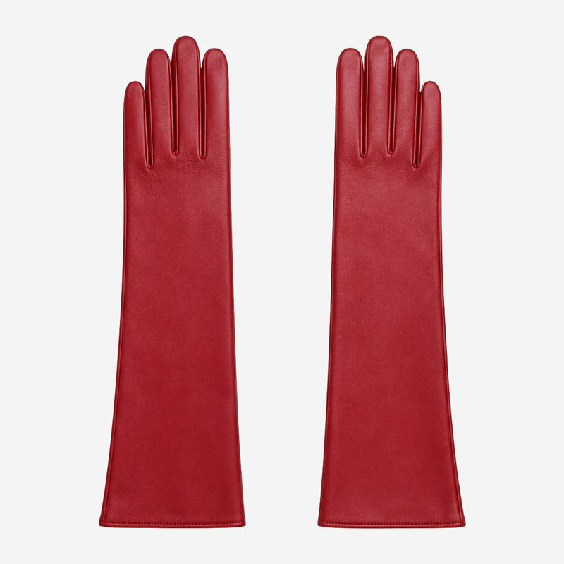 Leonora (deep red) - Italian cashmere lined 6-button length leather gloves - Glamourous Grace