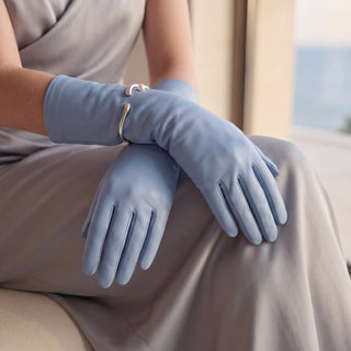 Leonora (sky) - Italian cashmere lined 6-button length leather gloves - Glamourous Grace