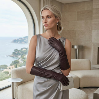 Leonora (dark brown) - Italian "8 button length" cashmere lined leather gloves - Glamourous Grace