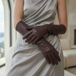 Leonora (dark brown) - Italian "8 button length" cashmere lined leather gloves - Glamourous Grace