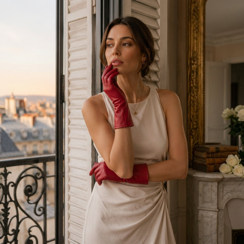 FC04 (deep red) - Women's Italian cashmere lined leather gloves - Glamourous Grace