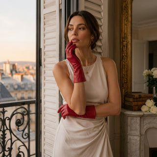 FC04 (deep red) - Women's Italian cashmere lined leather gloves - Glamourous Grace