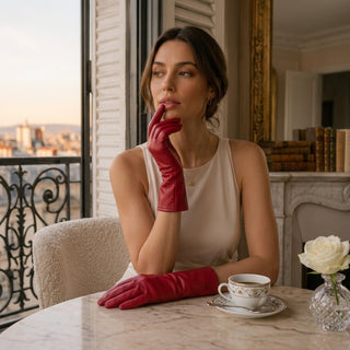 FC04 (deep red) - Women's Italian cashmere lined leather gloves - Glamourous Grace