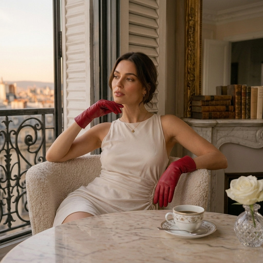 FC04 (deep red) - Women's Italian cashmere lined leather gloves - Glamourous Grace