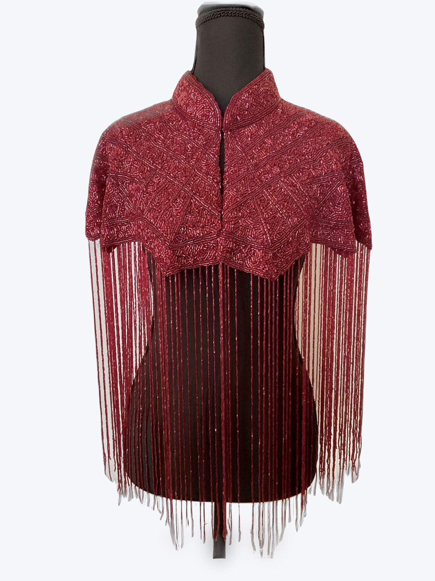 Bordeaux Fringe Cape - Glamourous Grace