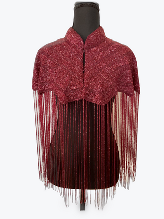 Bordeaux Fringe Cape - Glamourous Grace