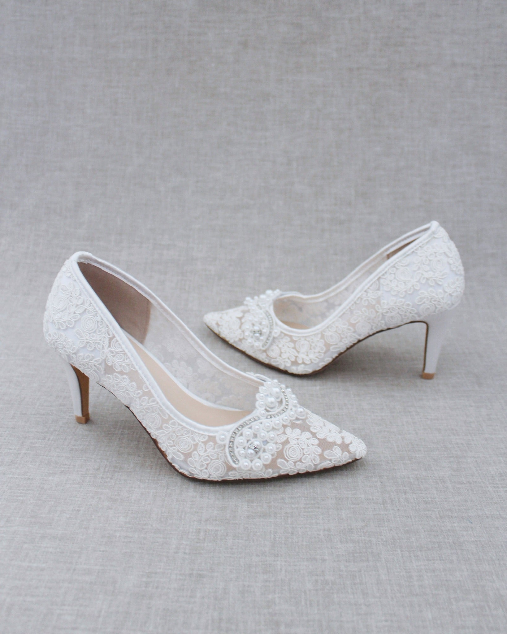 Lace Wedding Heels with Pearl Detail