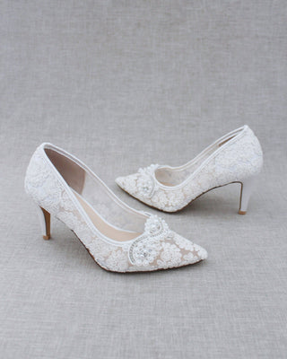 Lace Wedding Heels with Pearl Detail