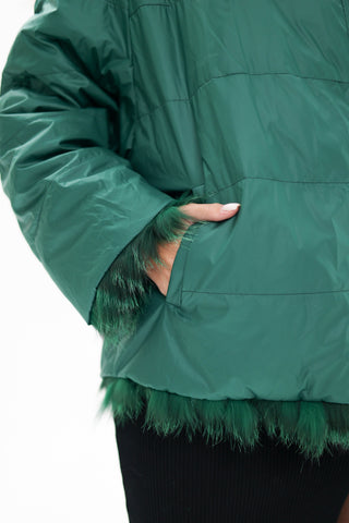 Reversible Genuine Silver Fox  Down Fill Coat in Emerald