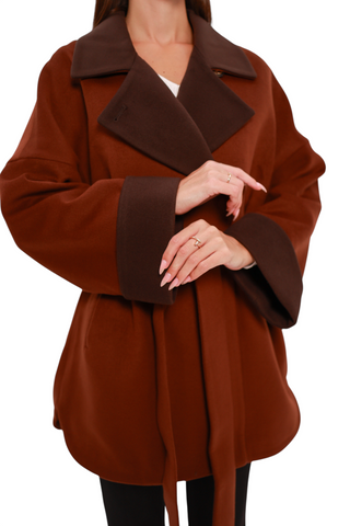 Sandro Cashmere Blend Overcoat in Cinnamon