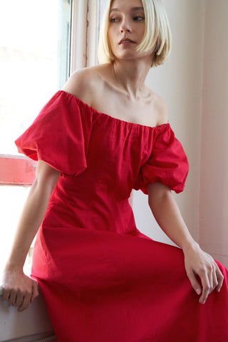 PROTECTING MY PEACE RED WOVEN MIDI DRESS - Glamourous Grace