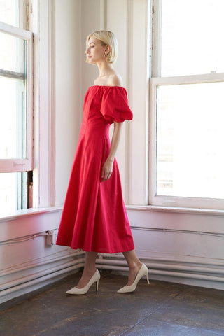PROTECTING MY PEACE RED WOVEN MIDI DRESS - Glamourous Grace