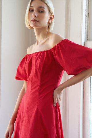 PROTECTING MY PEACE RED WOVEN MIDI DRESS - Glamourous Grace