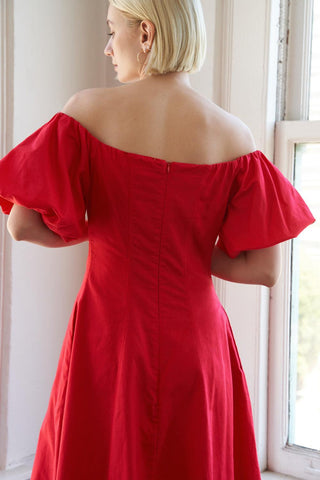 PROTECTING MY PEACE RED WOVEN MIDI DRESS - Glamourous Grace