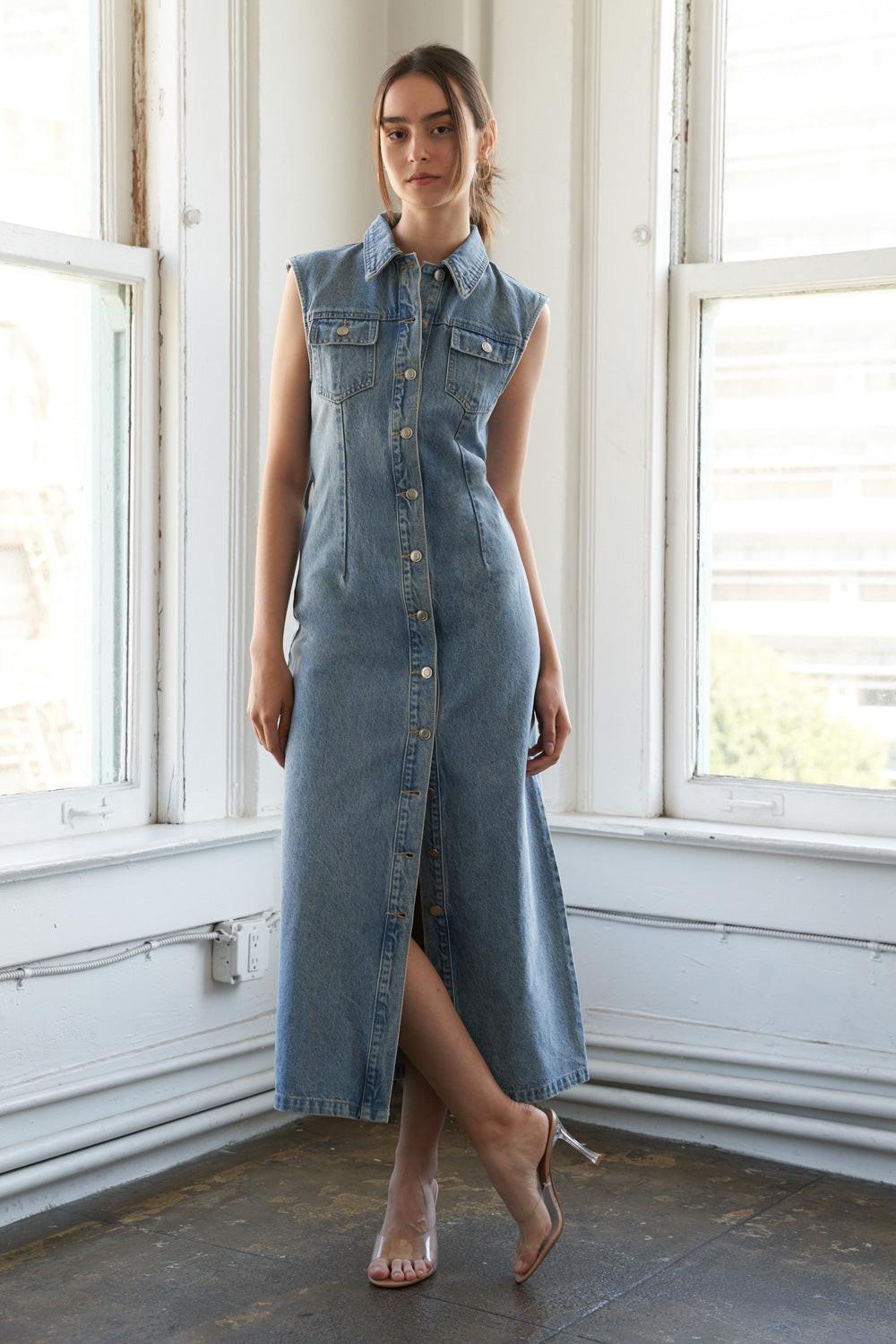 JUST FOLLOW ME DENIM MIDI DRESS - Glamourous Grace