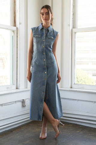 JUST FOLLOW ME DENIM MIDI DRESS - Glamourous Grace