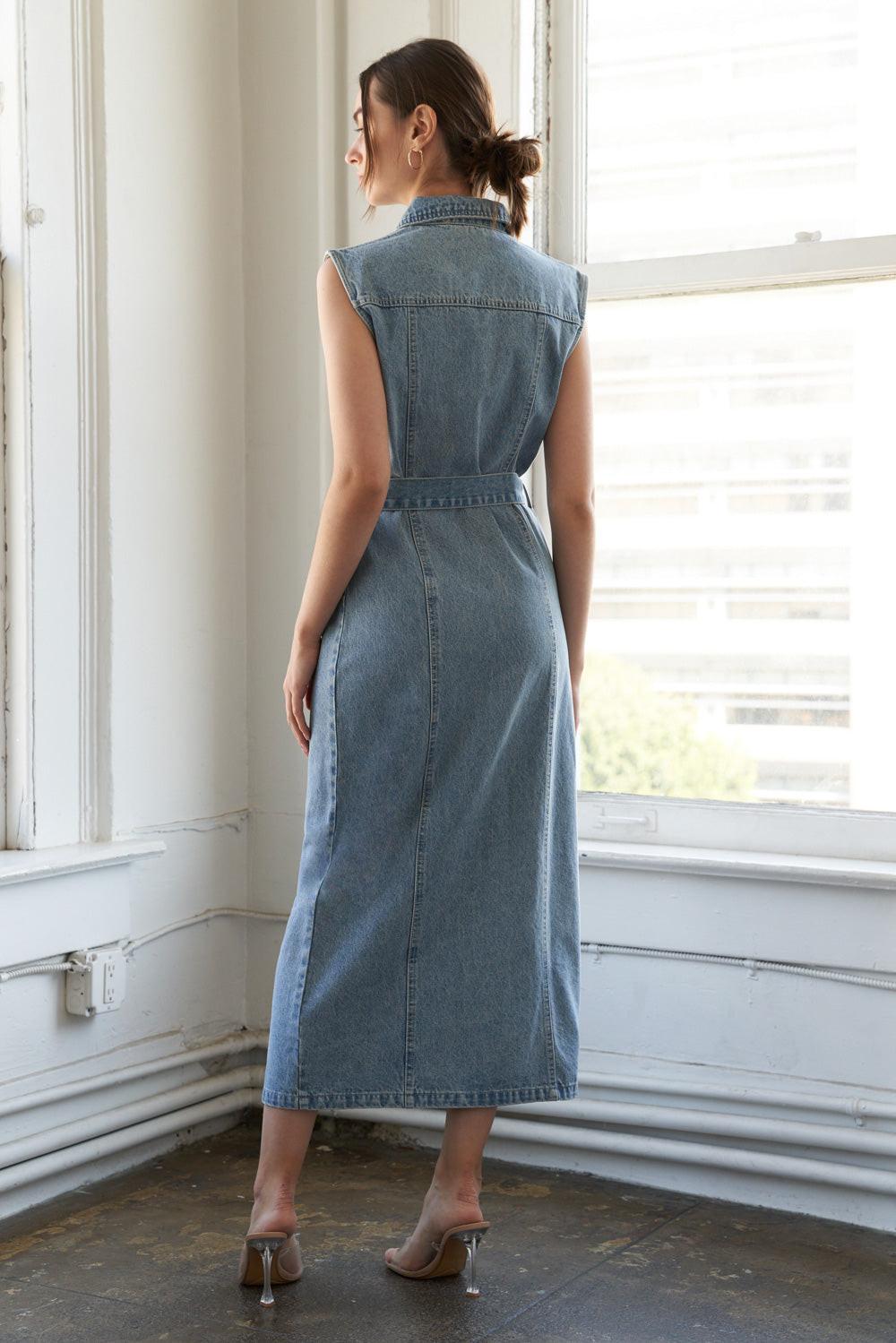 JUST FOLLOW ME DENIM MIDI DRESS - Glamourous Grace