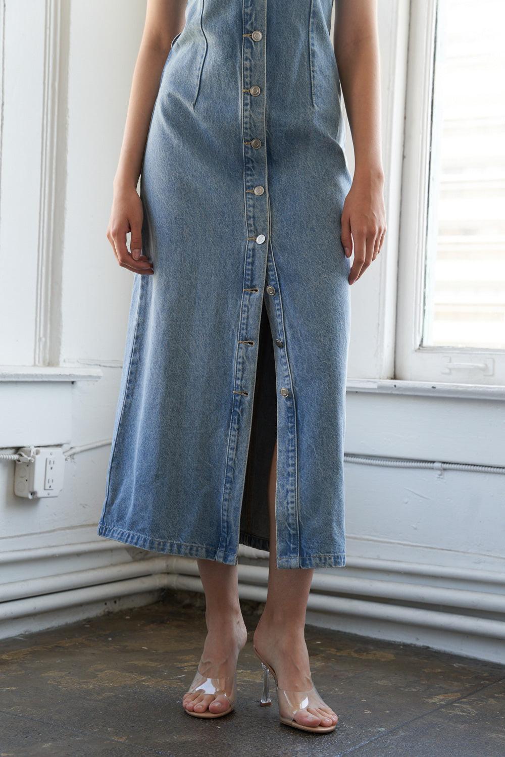 JUST FOLLOW ME DENIM MIDI DRESS - Glamourous Grace
