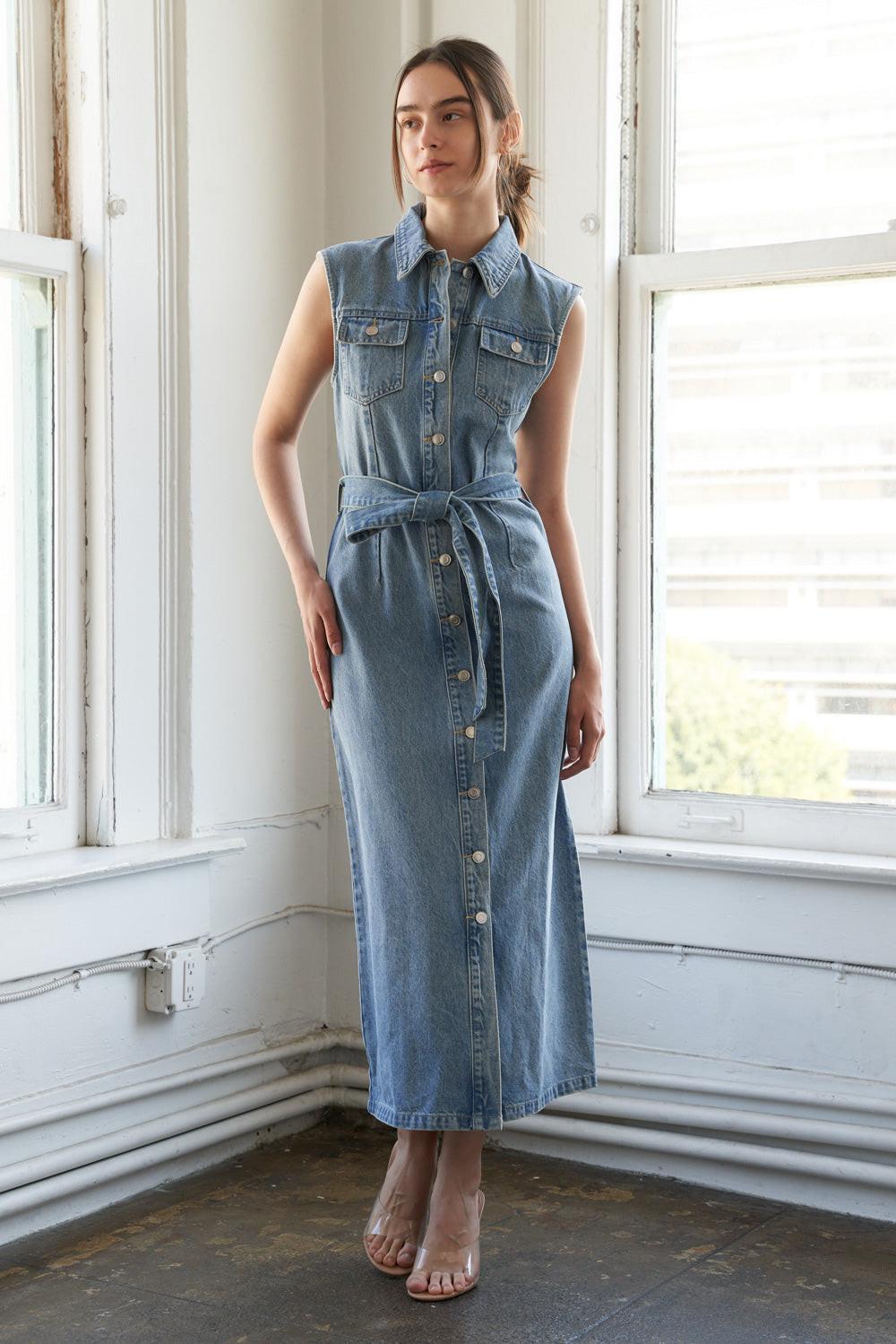JUST FOLLOW ME DENIM MIDI DRESS - Glamourous Grace