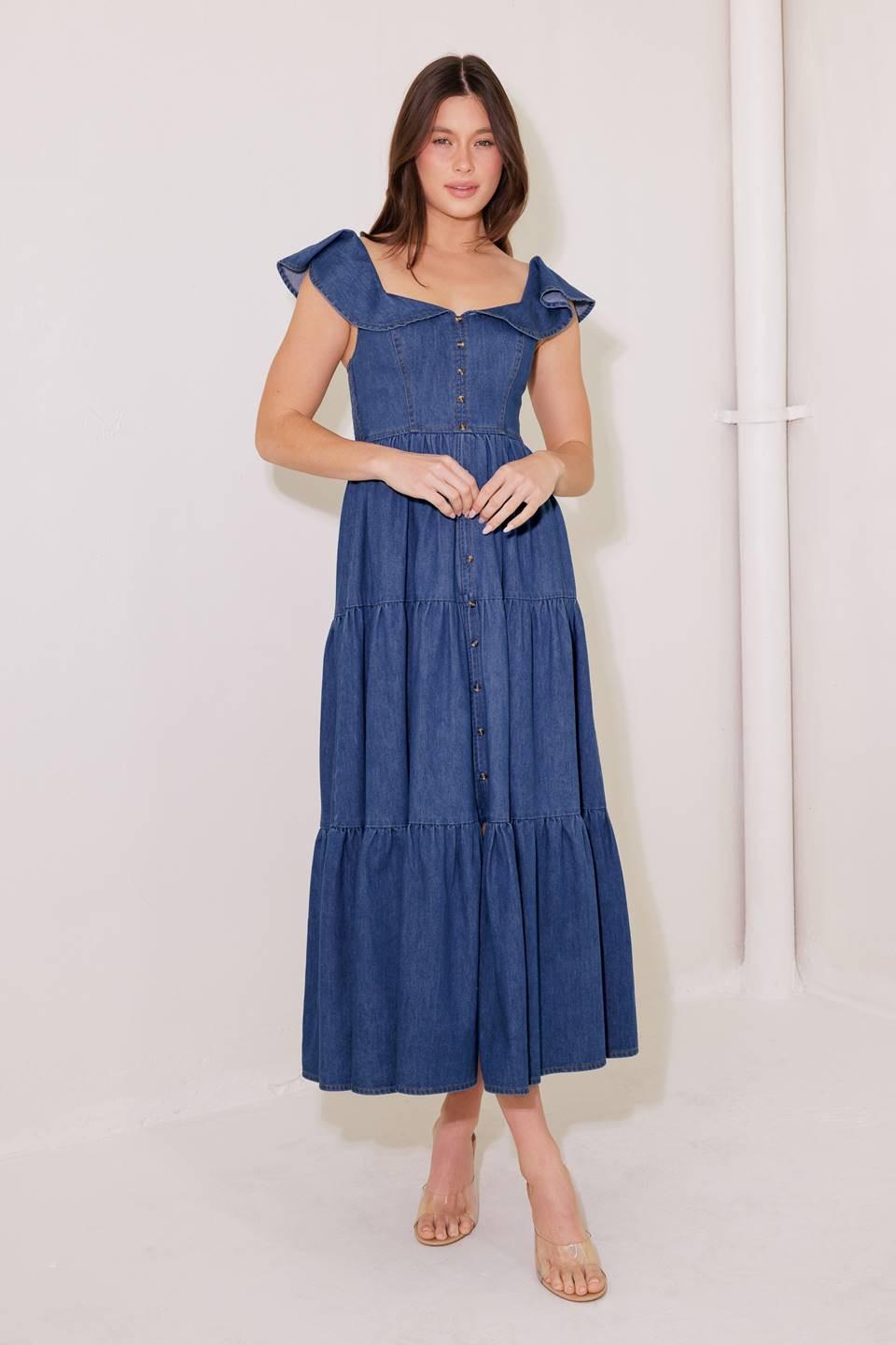 ONCE UPON A TIME DENIM BLUE MIDI DRESS - Glamourous Grace