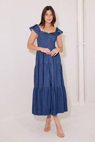 ONCE UPON A TIME DENIM BLUE MIDI DRESS - Glamourous Grace