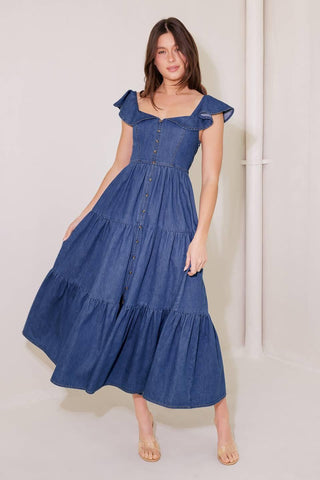 ONCE UPON A TIME DENIM BLUE MIDI DRESS - Glamourous Grace