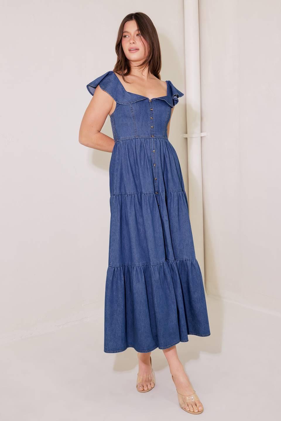 ONCE UPON A TIME DENIM BLUE MIDI DRESS - Glamourous Grace