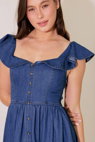 ONCE UPON A TIME DENIM BLUE MIDI DRESS - Glamourous Grace