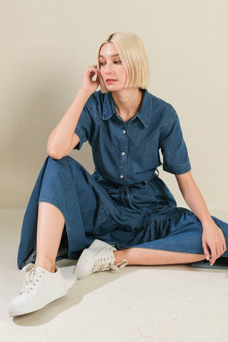 ABSOLUTE EDGE DENIM MIDI DRESS - Glamourous Grace