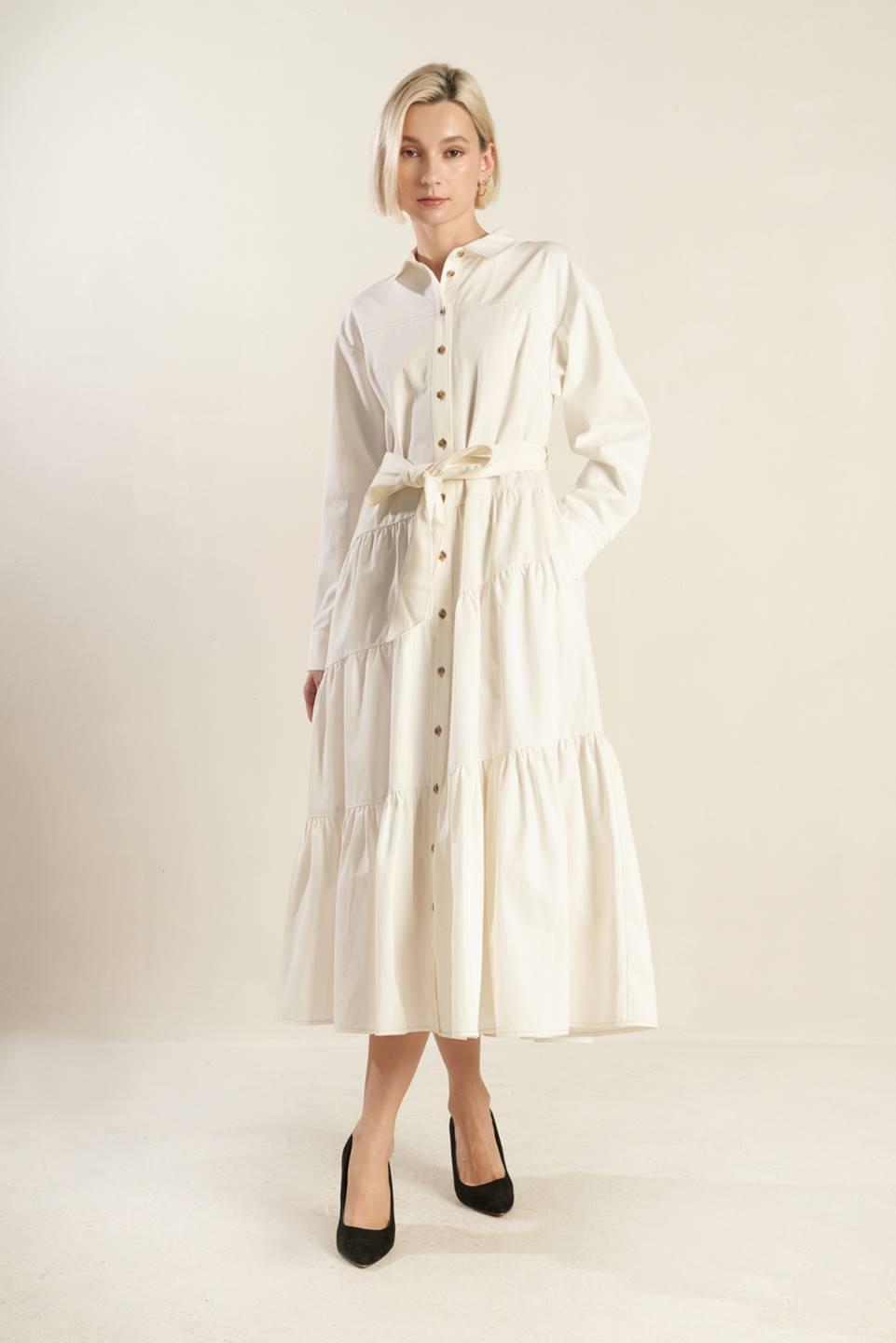 ANYTIME NOW WOVEN TWILL MIDI DRESS - Glamourous Grace