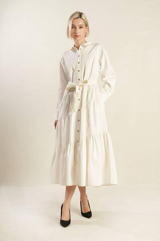 ANYTIME NOW WOVEN TWILL MIDI DRESS - Glamourous Grace