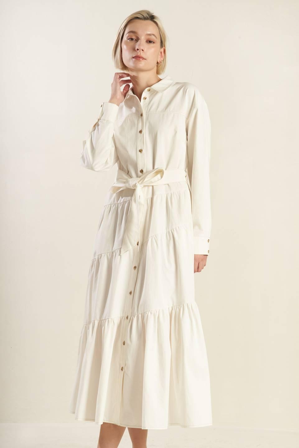 ANYTIME NOW WOVEN TWILL MIDI DRESS - Glamourous Grace