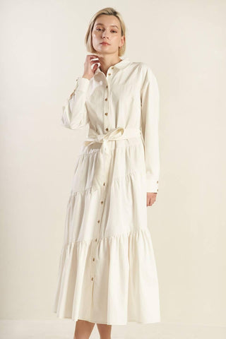 ANYTIME NOW WOVEN TWILL MIDI DRESS - Glamourous Grace