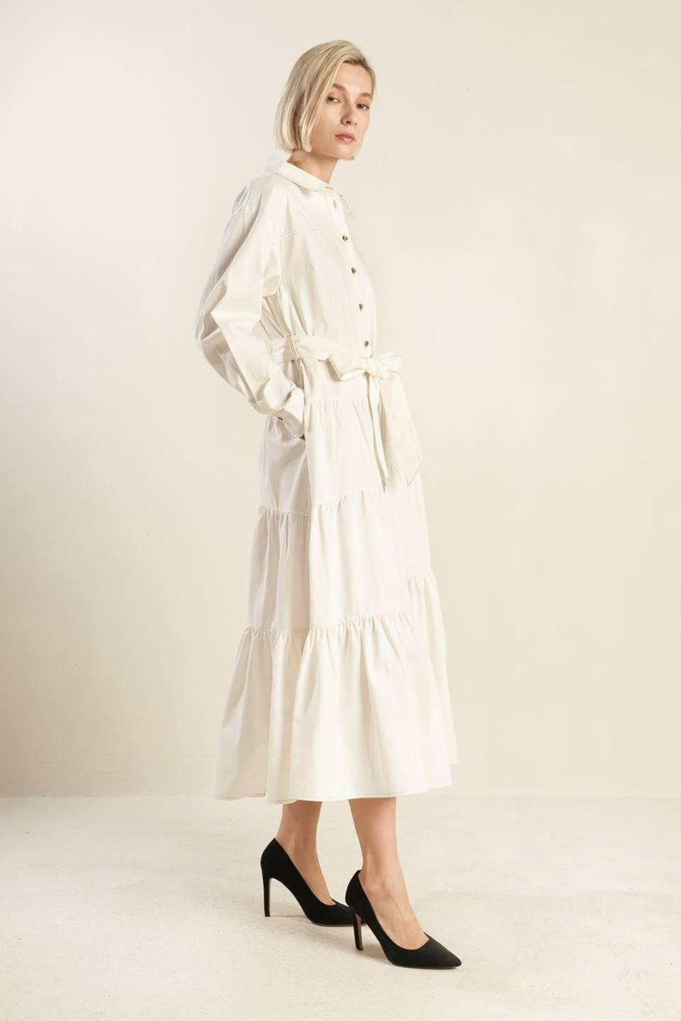 ANYTIME NOW WOVEN TWILL MIDI DRESS - Glamourous Grace