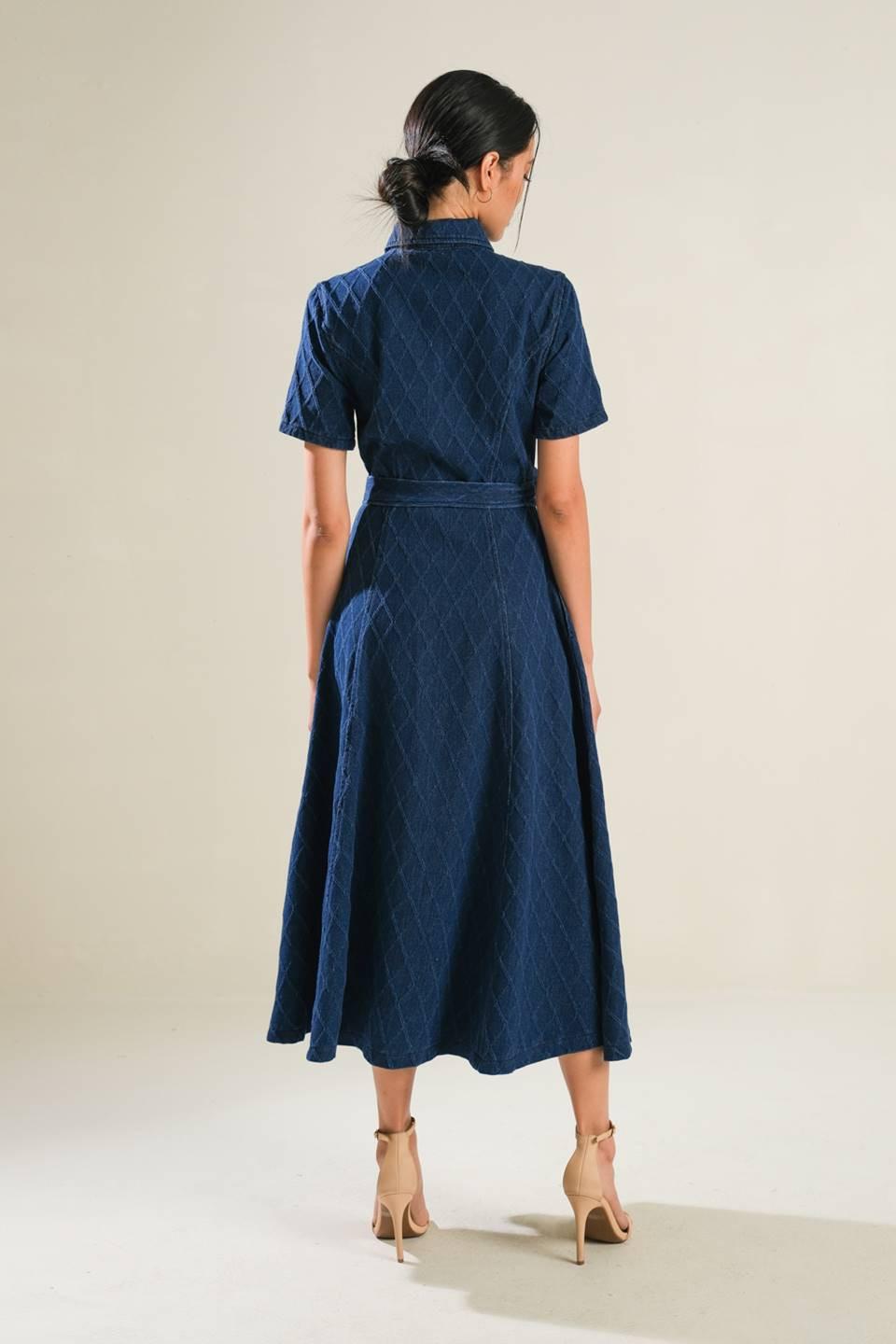 CONFIDENT STRIDES DENIM MIDI DRESS - Glamourous Grace