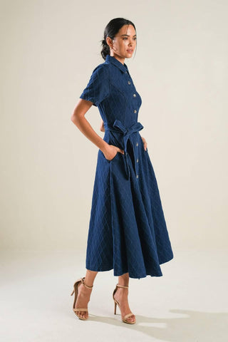 CONFIDENT STRIDES DENIM MIDI DRESS - Glamourous Grace