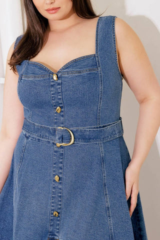 PRETTIEST BEHAVIOR DENIM MIDI DRESS - Glamourous Grace