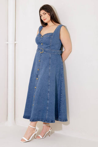 PRETTIEST BEHAVIOR DENIM MIDI DRESS - Glamourous Grace