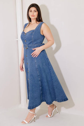 PRETTIEST BEHAVIOR DENIM MIDI DRESS - Glamourous Grace
