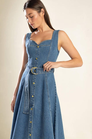 PRETTIEST BEHAVIOR DENIM MIDI DRESS - Glamourous Grace