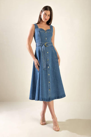 PRETTIEST BEHAVIOR DENIM MIDI DRESS - Glamourous Grace