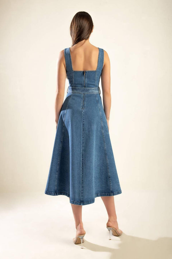 PRETTIEST BEHAVIOR DENIM MIDI DRESS - Glamourous Grace
