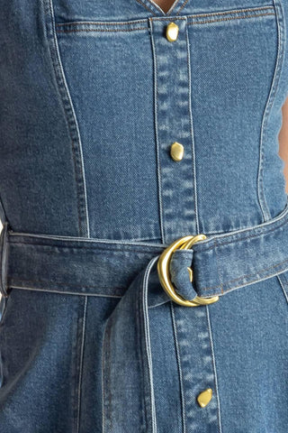 PRETTIEST BEHAVIOR DENIM MIDI DRESS - Glamourous Grace