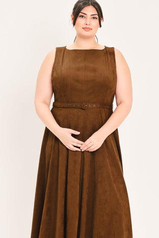 AMBER TOBACCO FAUX SUEDE MIDI DRESS - Glamourous Grace