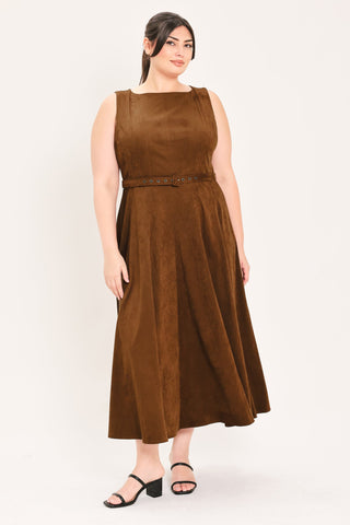 AMBER TOBACCO FAUX SUEDE MIDI DRESS - Glamourous Grace