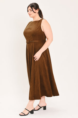 AMBER TOBACCO FAUX SUEDE MIDI DRESS