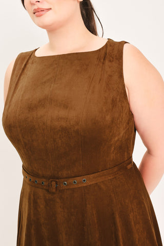 AMBER TOBACCO FAUX SUEDE MIDI DRESS - Glamourous Grace