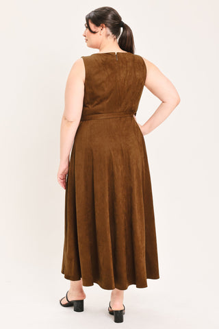 AMBER TOBACCO FAUX SUEDE MIDI DRESS