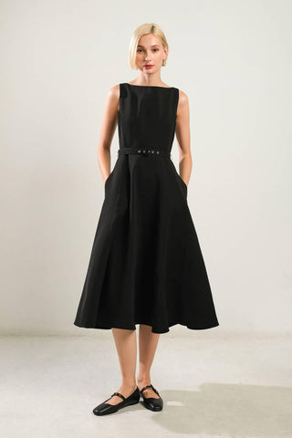 LIVING THE DREAM BLACK WOVEN MIDI DRESS - Glamourous Grace